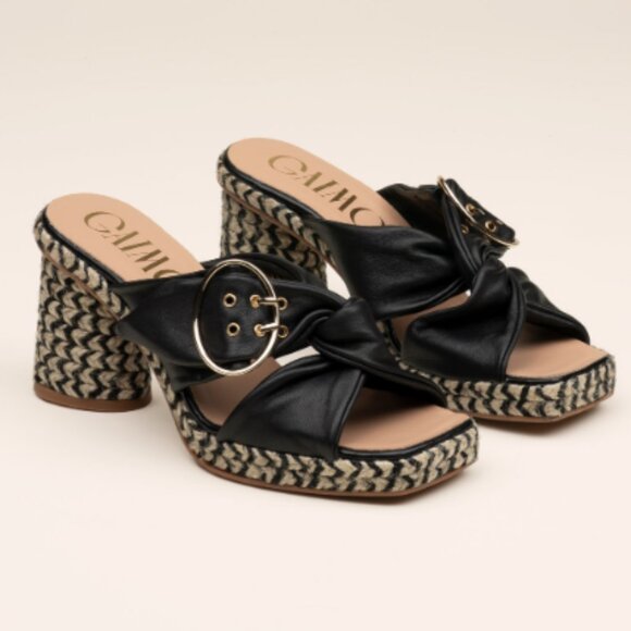 Shoes - Gaimo Black Jute Wide Heeled Clog with Tubular Heel Size